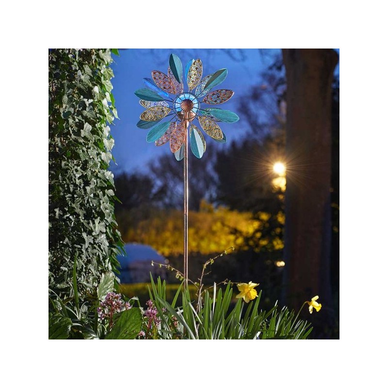 Mistral Garden Wind Spinner Solar Powered With A Multi Coloured Light Up Crackle Globe