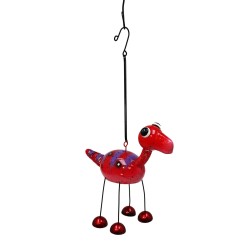 Hanging Red Bobbin Brontosaurus Dino Bell Garden Decor Chime