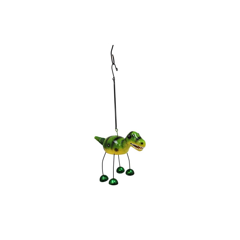 Hanging Green Bobbin T-Rex Dino Bell Garden Decor Chime