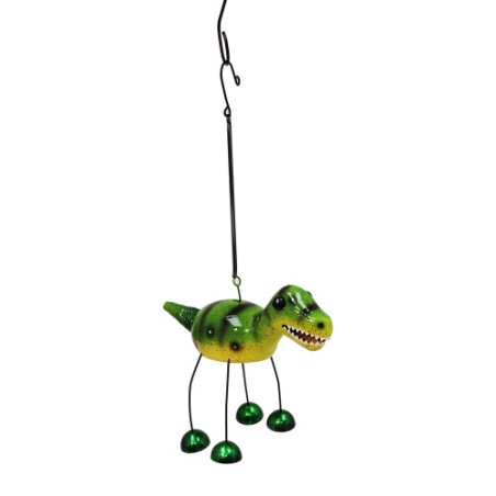 Hanging Green Bobbin T-Rex Dino Bell Garden Decor Chime
