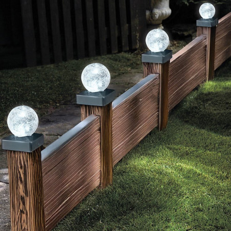 4Pk Crackle Ball Post Cap Lights Solar Powered Outdoor Post Lighting