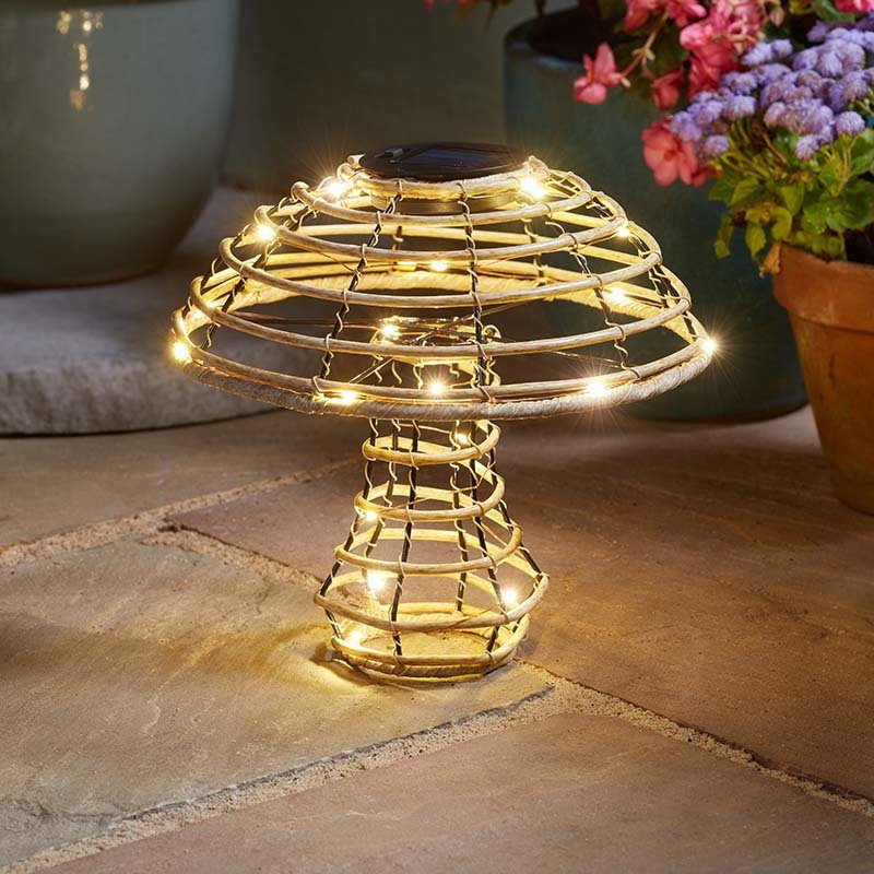 Glow Cap Large Mushroom Rattan Garden Decor Solar Powered Light