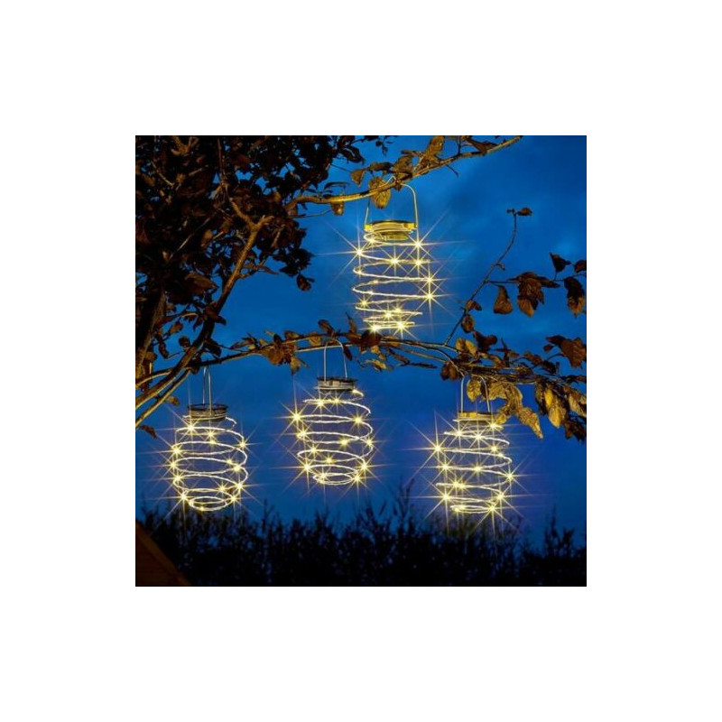 4Pk Mini Spiralights Solar Powered Hanging Spiral Outdoor Lights