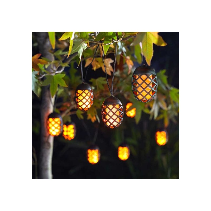 Set Of 10 Cool Flame String Lights Solar Powered