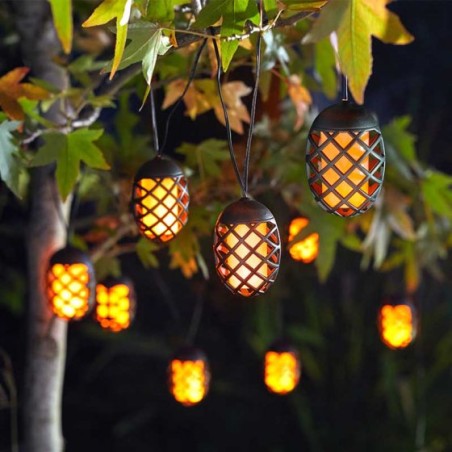 Set Of 10 Cool Flame String Lights Solar Powered