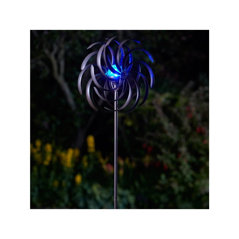 Spiro Garden Wind Spinner Solar Powered With A Light Up Crackle Globe