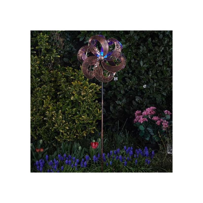 Zephyr Garden Wind Spinner Solar Powered With A Light Up Multi Coloured Crackle Globe